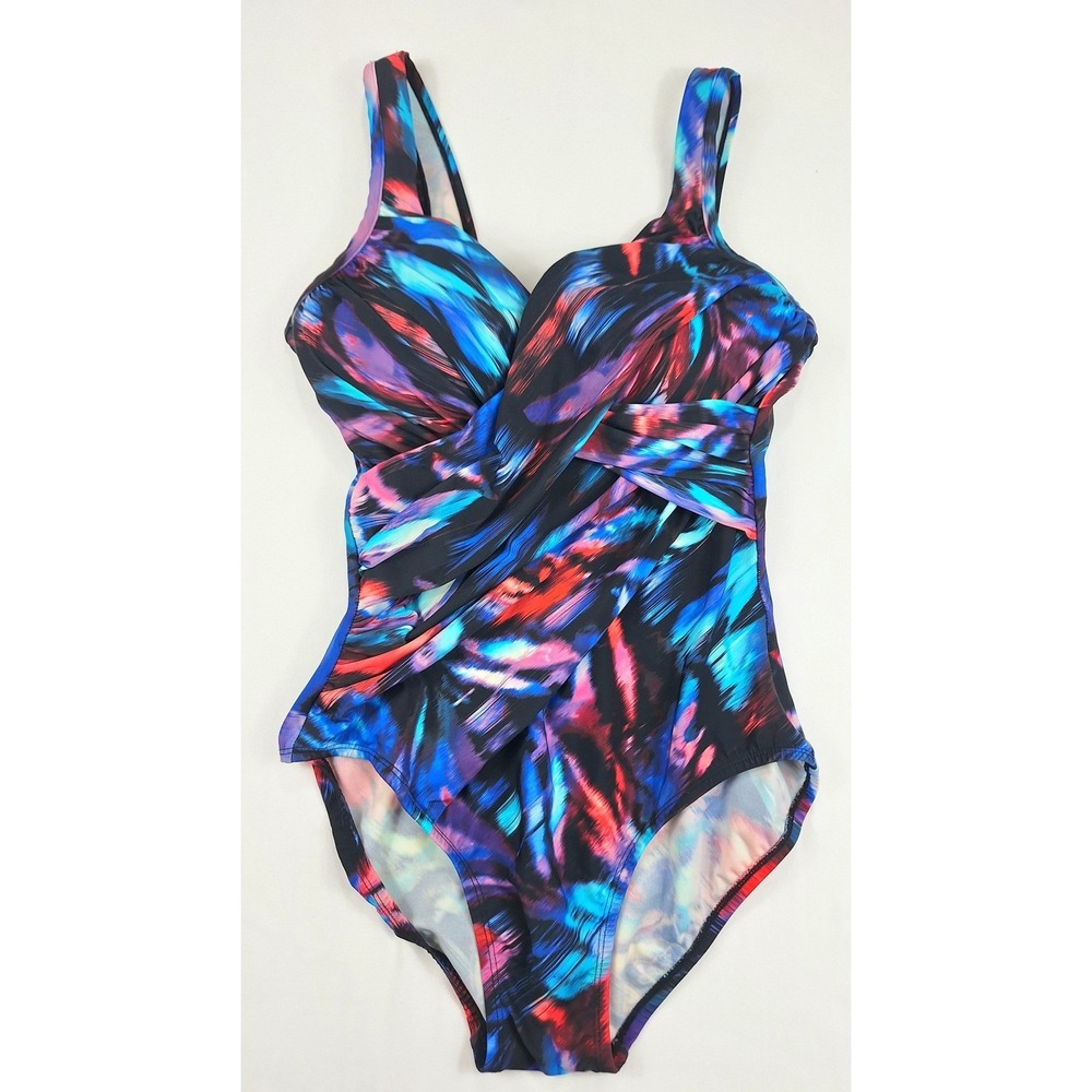 Miraclesuit Revele One Piece Swimsuit 12 Multicolor Abstract Ruched Slimming